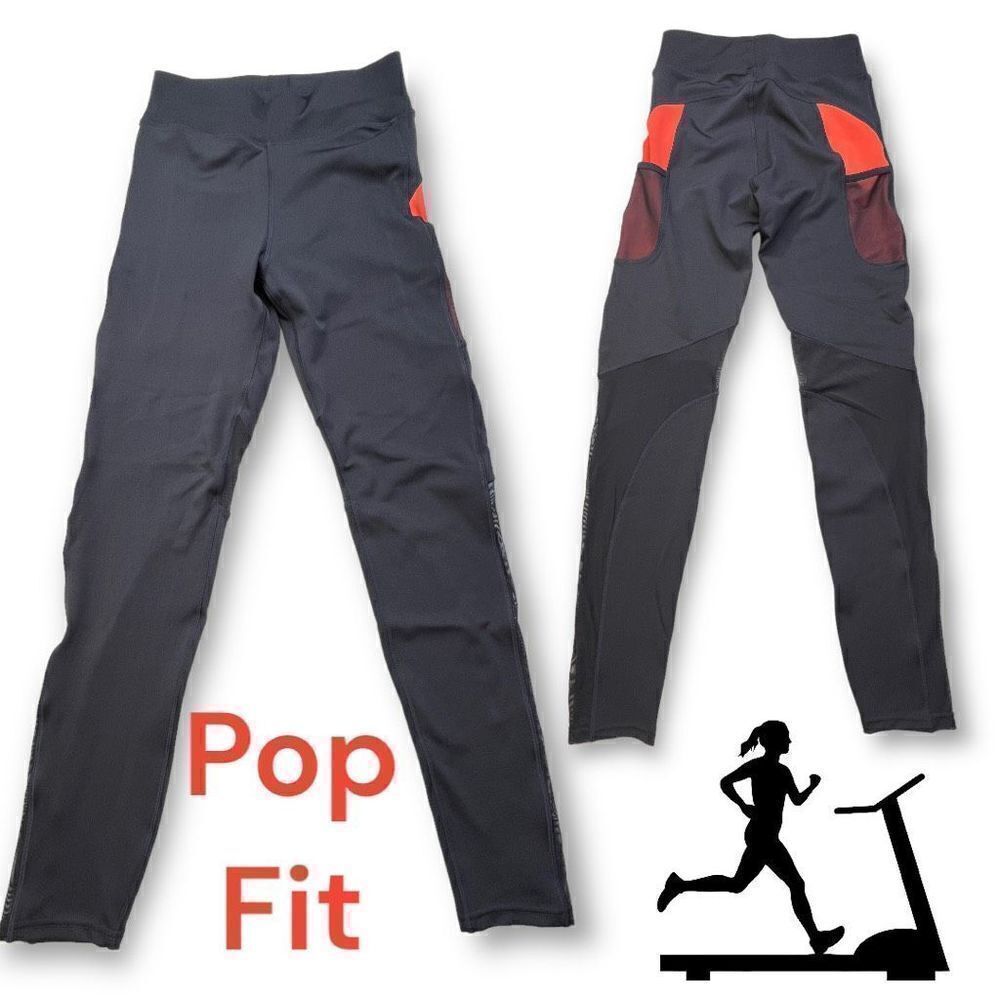 Pop Fit Women Black Orange Active Pants Medium Leggings Yoga Jogging Gym